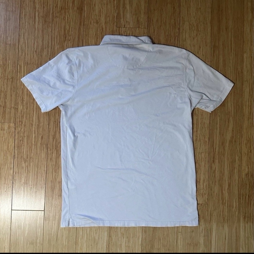 Fish Hippie Polo Men's Large White Blue Stripe Short Sleeve Polo Shirt - Picture 3 of 6